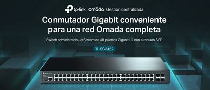 Switch Omada SDN Administrable / 48 puertos Gigabit y 4 puertos SFP / Funciones sFlow, QinQ y QoS / Administración centralizada OMADA