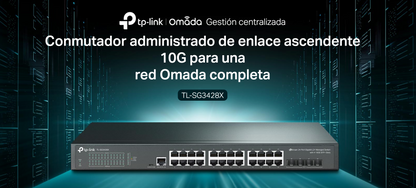 Switch Omada SDN Administrable / 24 puertos Gigabit y 4 puertos SFP+ / Funciones sFlow, QinQ y QoS / Administración centralizada OMADA
