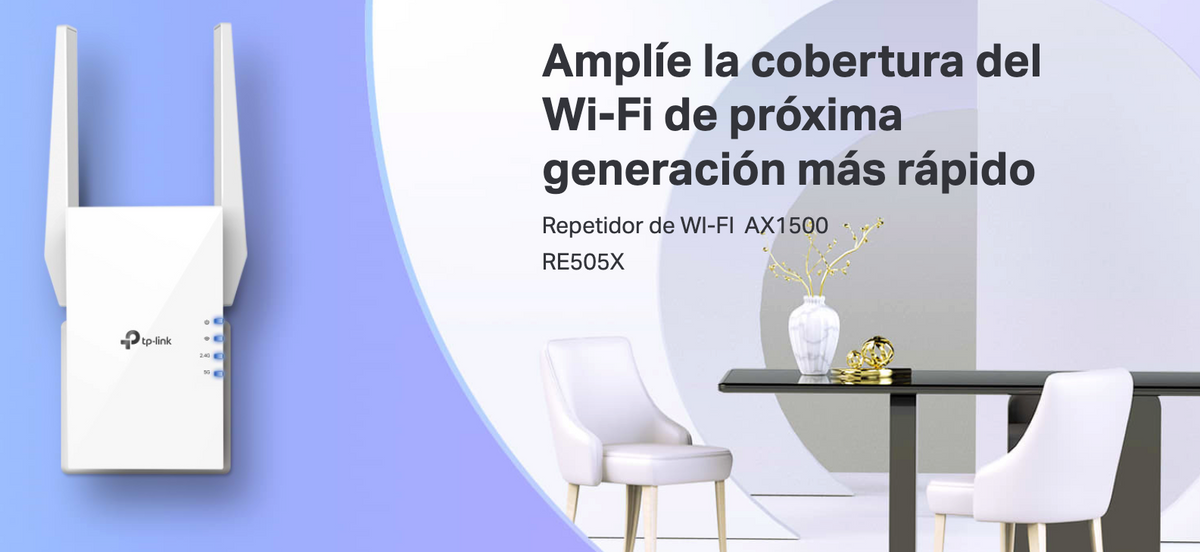 Repetidor / Extensor de Cobertura WiFi AX 1500 Mbps, doble banda 2.4 GHz y 5 GHz, con 1 puerto 10/100/1000 Mbps