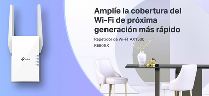 Repetidor / Extensor de Cobertura WiFi AX 1500 Mbps, doble banda 2.4 GHz y 5 GHz, con 1 puerto 10/100/1000 Mbps