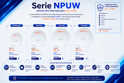 Antena Parabólica MLO de Banda Ultraancha / 4.9-7.2 GHz / Ganancia 30 dBi / Dual Slant 45°-90° / 2 ft (60 cm) / Conector Dual N-Hembra / Incluye