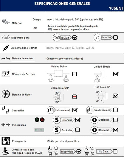 Torniquete De Cortesía Motorizado / Acabado En Acero Inoxidable Con Hoja de Acrílico / Bidireccional / Compatible con Cualquier Control De Acceso de
