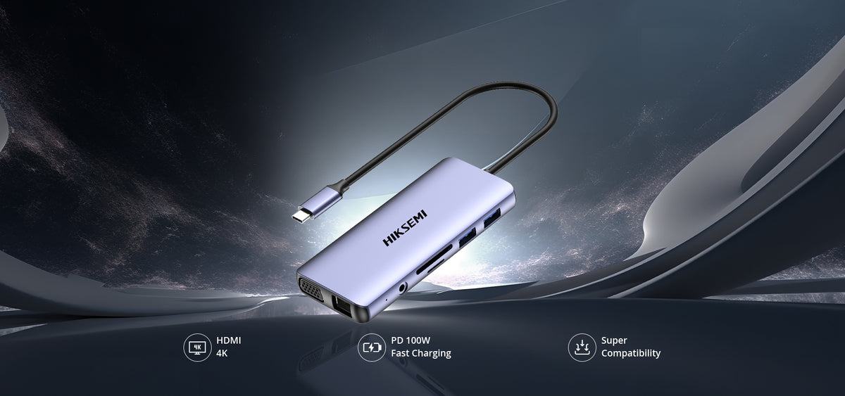 Hub USB-C 11 en 1 / HDMI 4K + VGA / 2x USB 3.0 + 2x USB 2.0 / SD + Micro SD / RJ45 Gigabit / PD 100W / Audio / Aleación de Aluminio