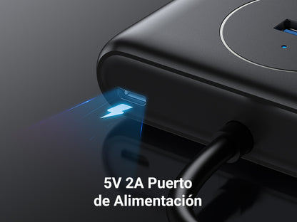 HUB USB-A 3.0 4 en 1 | 4 Puertos USB-A 3.0 (5Gbps) | Entrada USB-C (PD 5V2A) | Cable de 1 Metro | Indicador Led | Ideal para Transferencia de Datos |