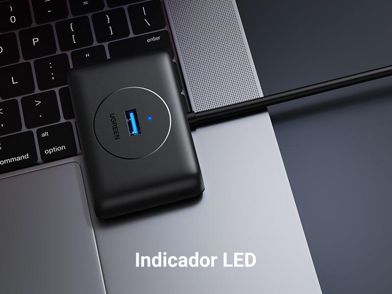 HUB USB-A 3.0 4 en 1 | 4 Puertos USB-A 3.0 (5Gbps) | Entrada USB-C (PD 5V2A) | Cable de 1 Metro | Indicador Led | Ideal para Transferencia de Datos |
