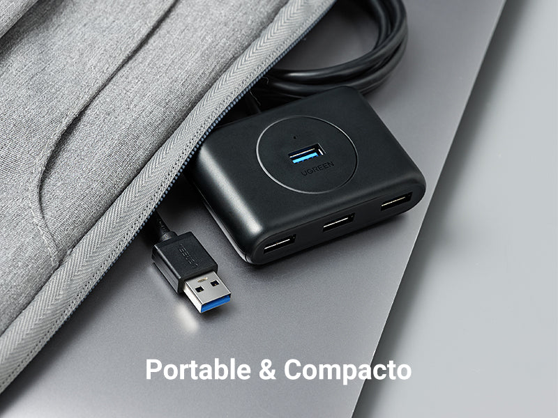 HUB USB-A 3.0 4 en 1 | 4 Puertos USB-A 3.0 (5Gbps) | Entrada USB-C (PD 5V2A) | Cable de 1 Metro | Indicador Led | Ideal para Transferencia de Datos |