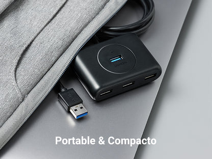 HUB USB-A 3.0 4 en 1 | 4 Puertos USB-A 3.0 (5Gbps) | Entrada USB-C (PD 5V2A) | Cable de 1 Metro | Indicador Led | Ideal para Transferencia de Datos |