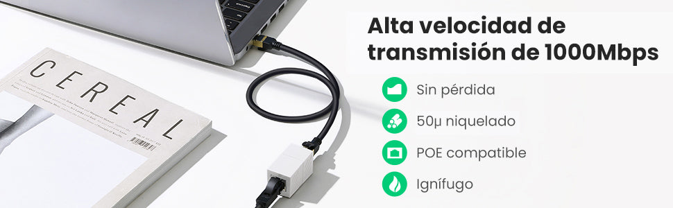 Acoplador (Extensor de Cable Ethernet RJ45 a RJ45) | 1000Mbps | Compatibilidad con Cat7 Cat6A Cat6 Cat5e | Compatible con POE | Ignífugo | ABS |