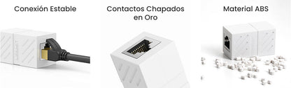 Acoplador (Extensor de Cable Ethernet RJ45 a RJ45) | 1000Mbps | Compatibilidad con Cat7 Cat6A Cat6 Cat5e | Compatible con POE | Ignífugo | ABS |