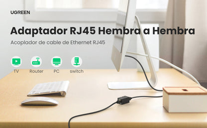 Acoplador (Extensor de Cable Ethernet RJ45 a RJ45) | 1000Mbps | Compatibilidad con Cat7 Cat6A Cat6 Cat5e | Compatible con POE | Ignífugo | ABS