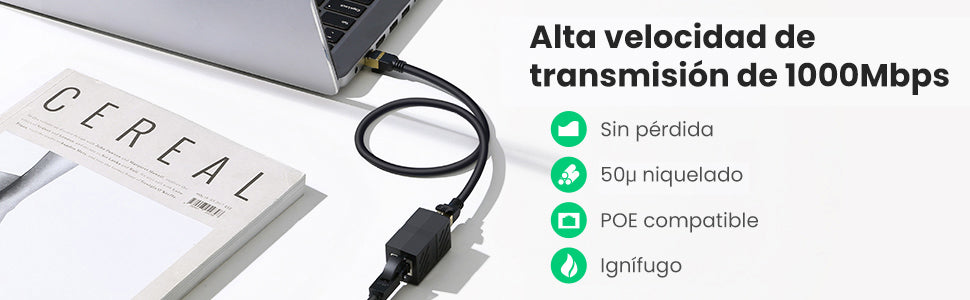 Acoplador (Extensor de Cable Ethernet RJ45 a RJ45) | 1000Mbps | Compatibilidad con Cat7 Cat6A Cat6 Cat5e | Compatible con POE | Ignífugo | ABS