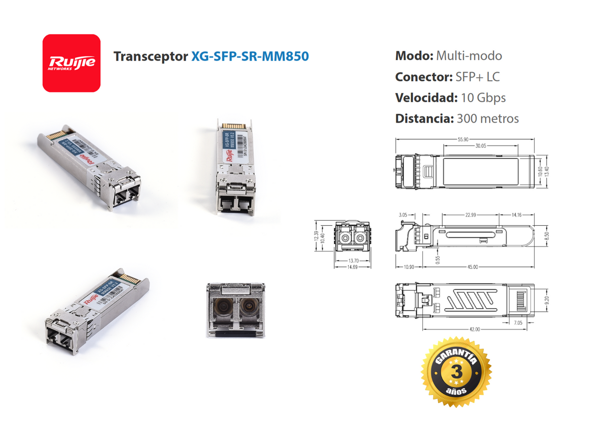 Transceptor MINI-GBIC SFP+ 10GB Multimodo Hasta 300m