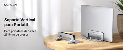Soporte Vertical para Laptop / Adecuado para escritorio / Anchura Ajustable (12-26mm) / Amplia compatibilidad / Anti-Arañazos / Anti-Deslizante