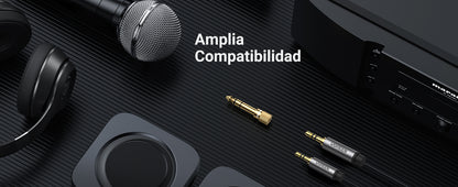 Adaptador (Convertidor) de Audio 3.5mm Hembra a 6.5mm Macho / Plug & Play / Superficie de Rosca Antideslizante / Calidad de sonido sin pérdidas