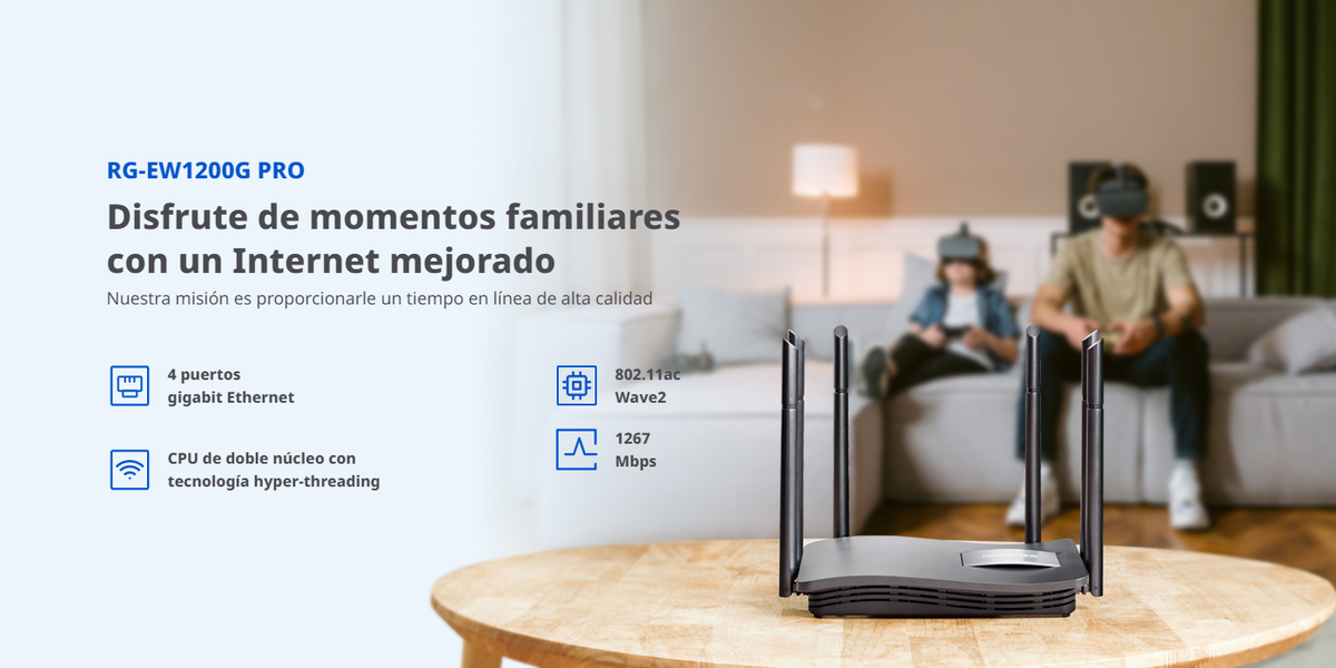 Home Router inalámbrico MESH WI-FI 5 2x2 doble banda 1 puerto WAN Gigabit y 3 puertos LAN Gigabit, hasta 1,267 Mbps.