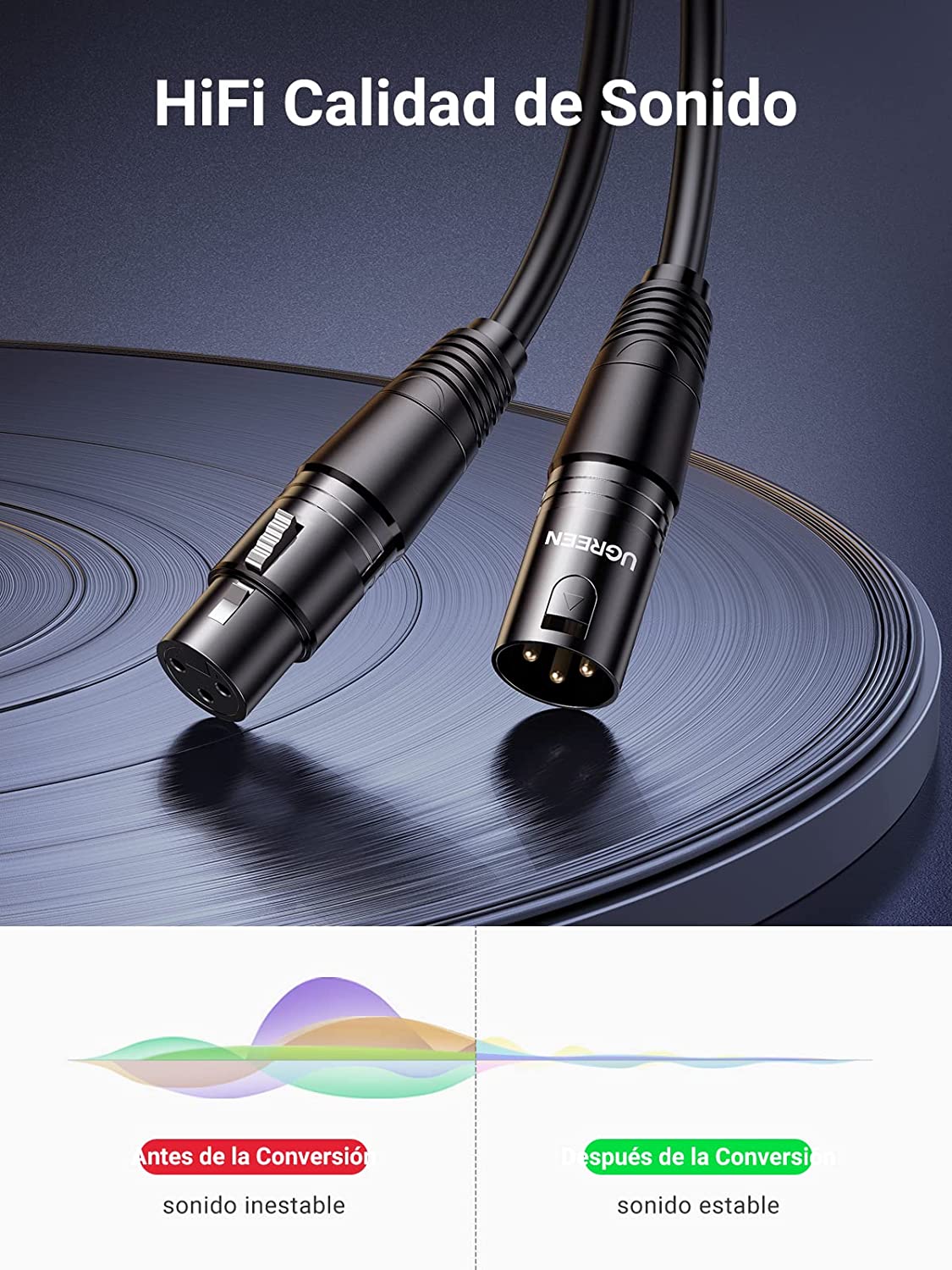 Cable para Micrófono XLR Tipo Canon Macho a Hembra / 10 Metros / Plug & Play / Antiinterferencias / Triple Blindaje / Alta Calidad / Color Negro
