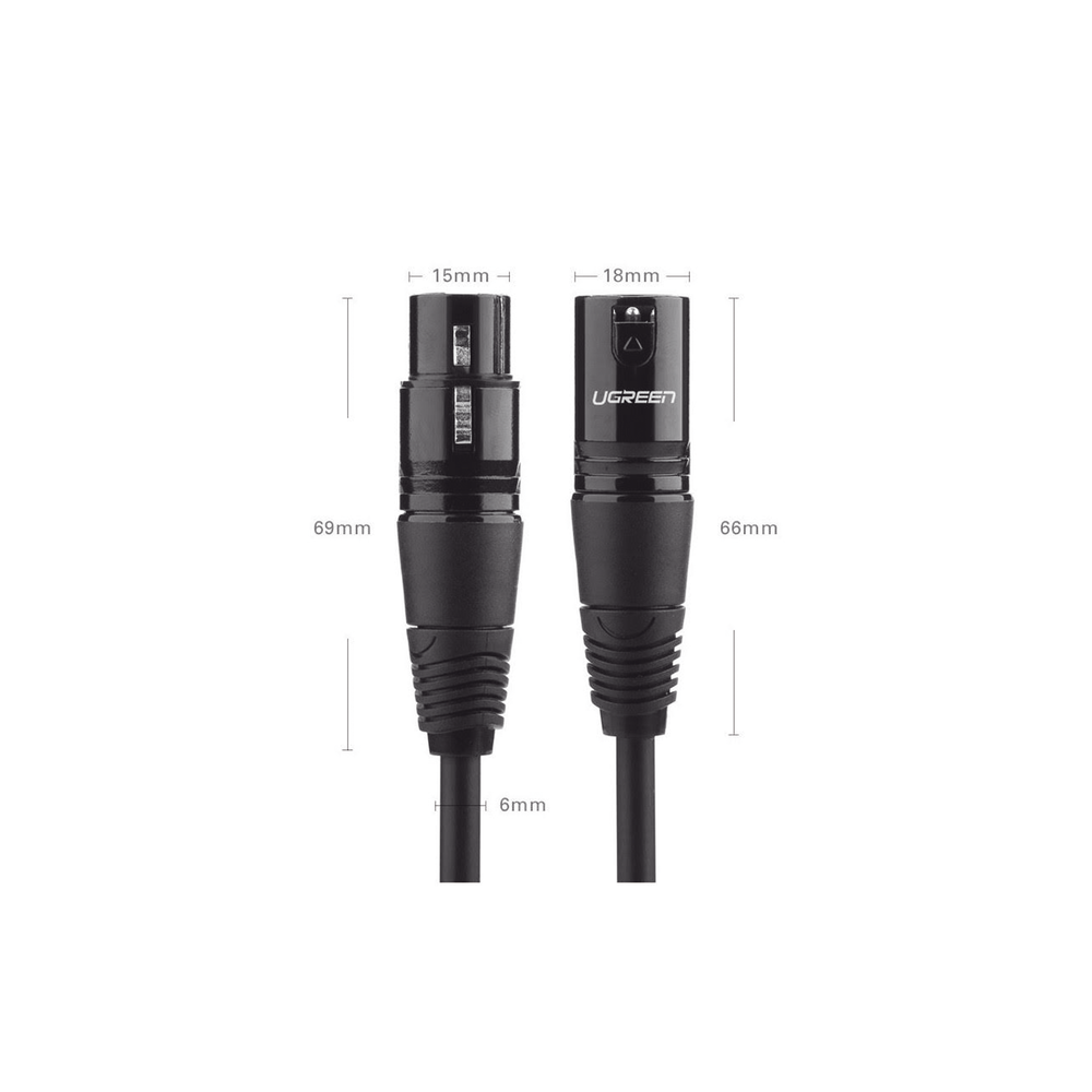 Cable para Micrófono XLR Tipo Canon Macho a Hembra / 10 Metros / Plug & Play / Antiinterferencias / Triple Blindaje / Alta Calidad / Color Negro