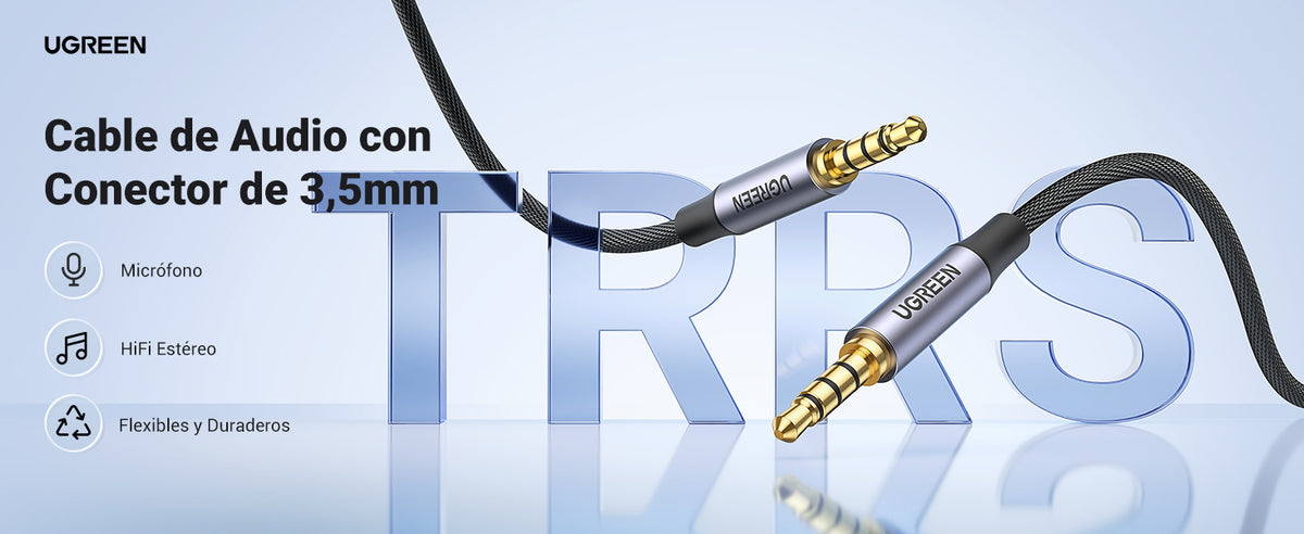Cable Auxiliar de 3.5mm / Cable Audio Estéreo / Núcleo de Alambre de Cobre Esmaltado / Carcasa de Aluminio Azul + Nylon Trenzado / Soporta Micrófono