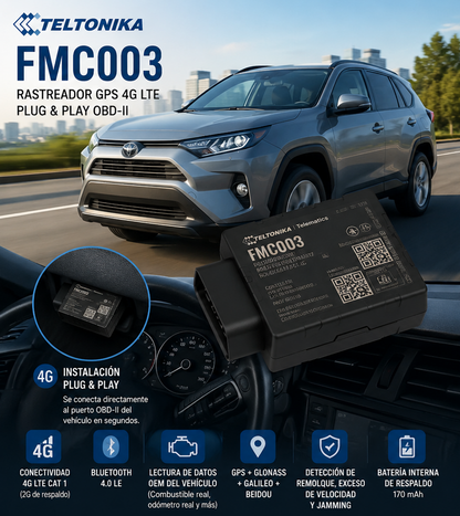 Rastreador (GPS) 4G LTE Cat 1 De Super Fácil Instalación, Lectura de Datos OBD OEM y Conectividad Bluetooth