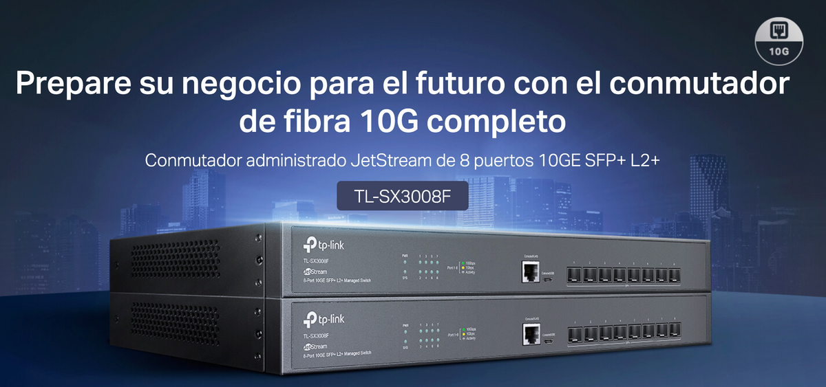 Switch Fibra Óptica L2+ Omada / 8 Puertos SFP+ 10G / 2 Puertos Consola (RJ45 y micro-USB) / Administración Centralizada Omada o Stand-Alone