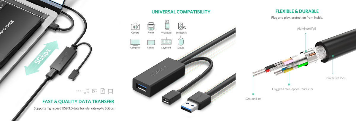 Cable de Extensión Activo USB 3.0 con puerto de alimentación Micro USB / 10 Metros / USB 3.0 a 5Gbps / No requiere controlador / Ideal para
