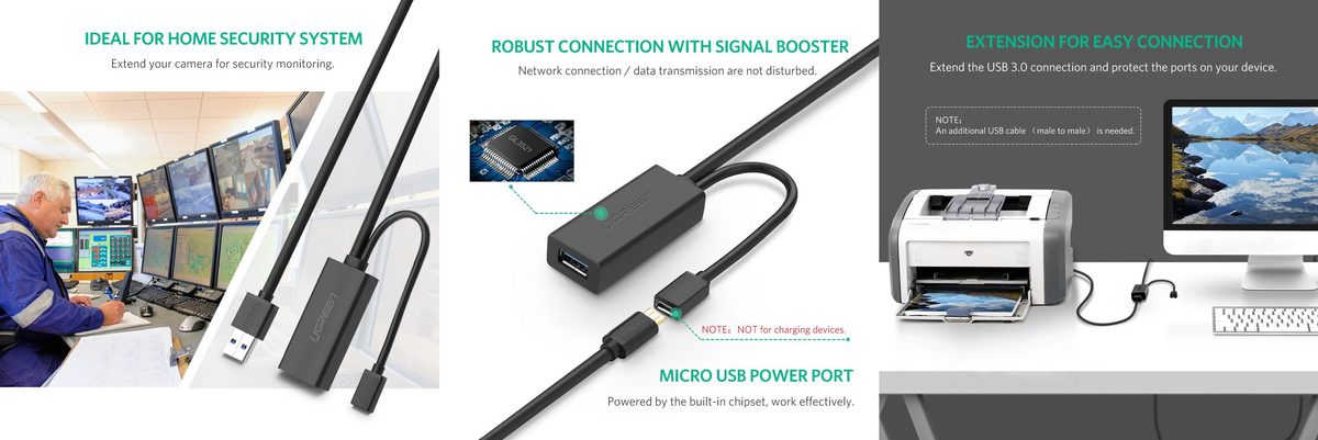 Cable de Extensión Activo USB 3.0 con puerto de alimentación Micro USB / 10 Metros / USB 3.0 a 5Gbps / No requiere controlador / Ideal para