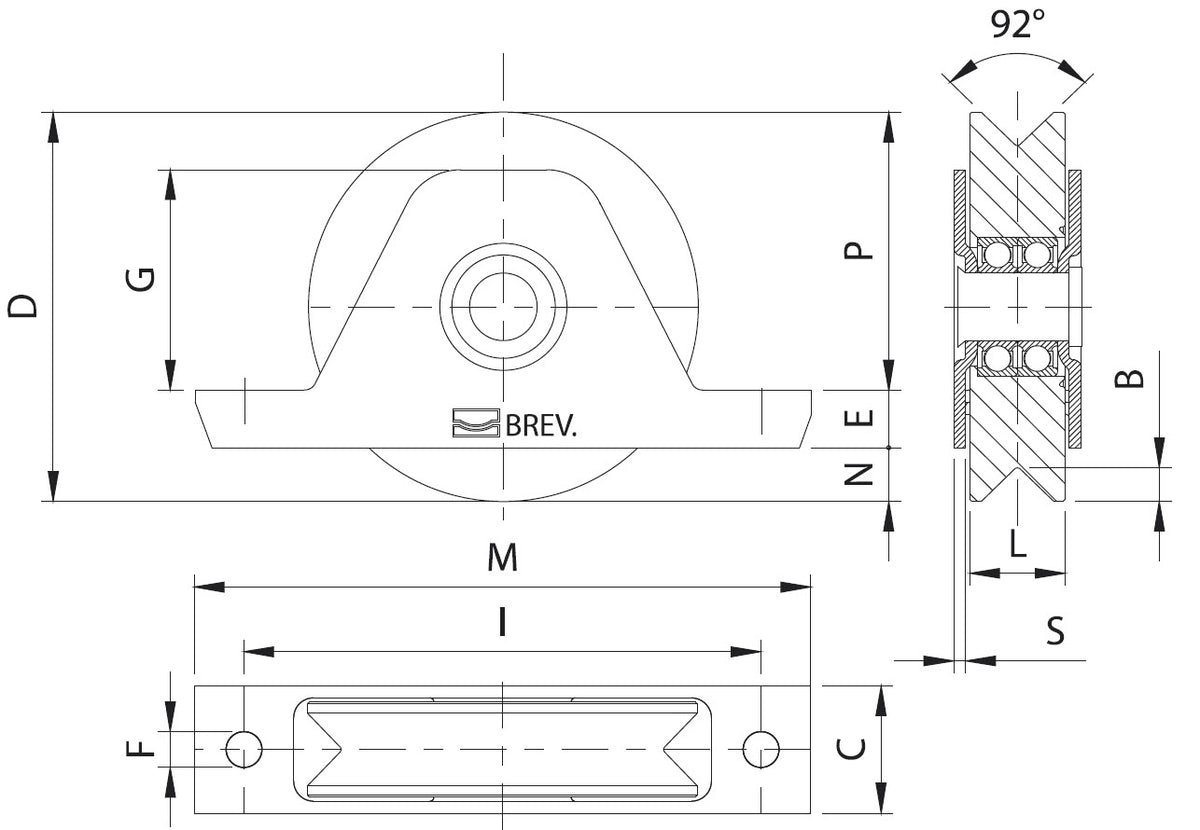 336V - Rueda de 14 cm / Capacidad Para Puertas de Hasta 420 kg / Canal Tipo "V"