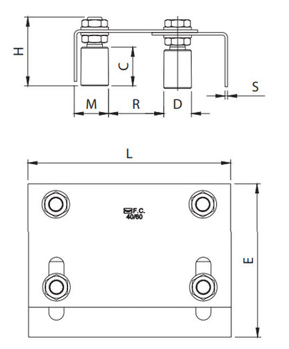 Guia Superior Ajustable Para Puertas Corredizas Con 4 Rodillos de 30 mm