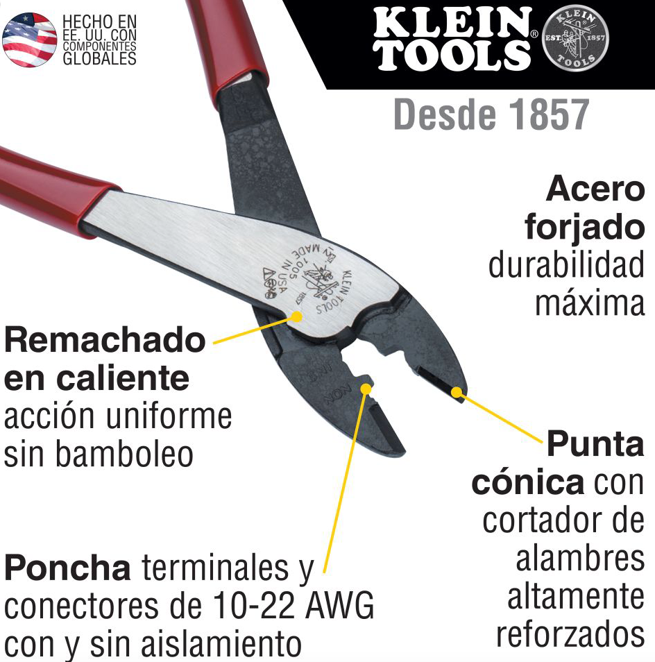 Pinza Ponchadora/Cortadora de Conectores 10 a 22 AWG