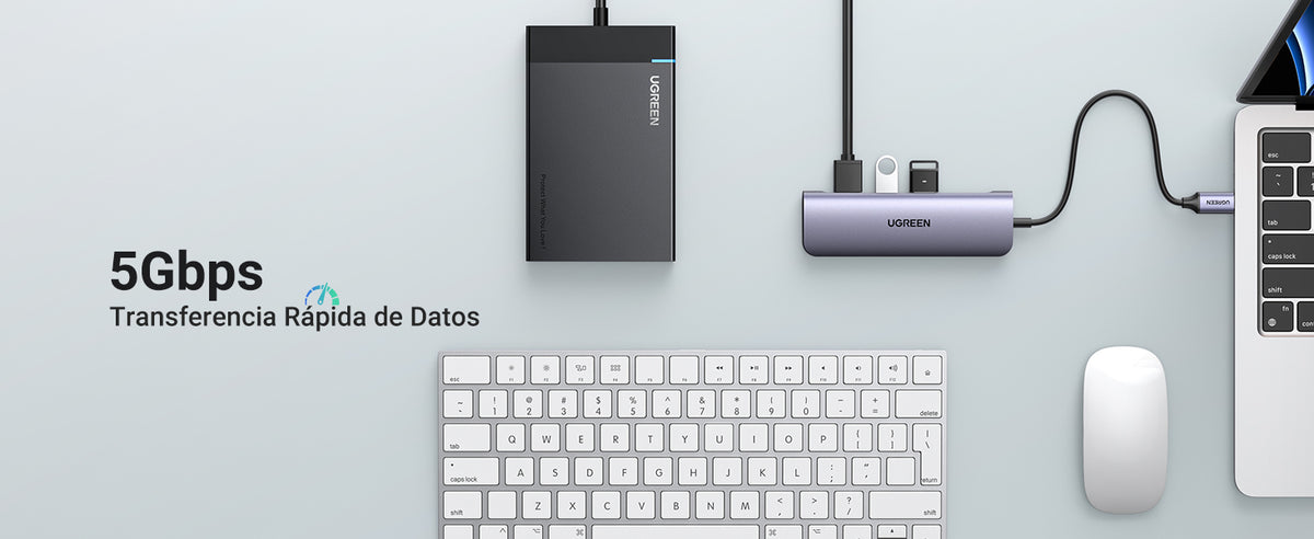 HUB USB-C (Docking Station) 6 en 1 | HDMI 4K@30Hz | 3 Puertos USB 3.0 | Lector Tarjeta SD + Micro SD (TF) Uso Simultáneo | Chip de Última Generación