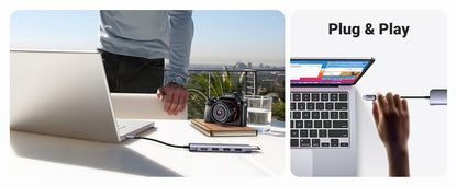 HUB USB-C (Docking Station) 6 en 1 | HDMI 4K@30Hz | 3 Puertos USB 3.0 | Lector Tarjeta SD + Micro SD (TF) Uso Simultáneo | Chip de Última Generación