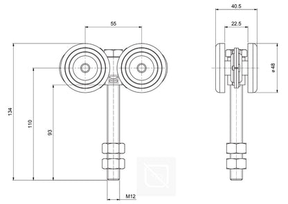 ECO KIT 4C - M / Kit de Carretillas de Cuatro Ruedas / Carga Soportada de 150 lbs / Incluye Dos Carretillas Para Puertas Colgantes
