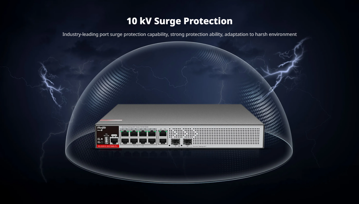 Switch PoE+ Empresarial 125 Watts, Administrable L2+, 8 Puertos PoE Gigabit , 2 Puertos Uplink Gigabit y 2 Puertos Uplink SFP 2.5G