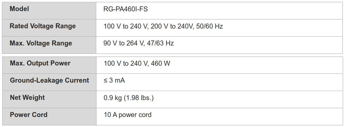 RG-PA460I-FS Fuente de Poder 460W para RG-NBS7003