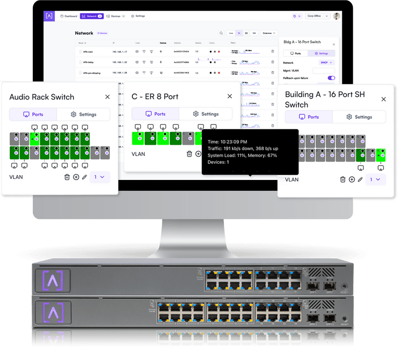 Switch Gigabit PoE+ Administrable / 24 puertos 10/100/1000 Mbps (16 de ellos POE+) + 2 Puertos SFP Uplink / Hasta 240W / Alta LabsCloud.