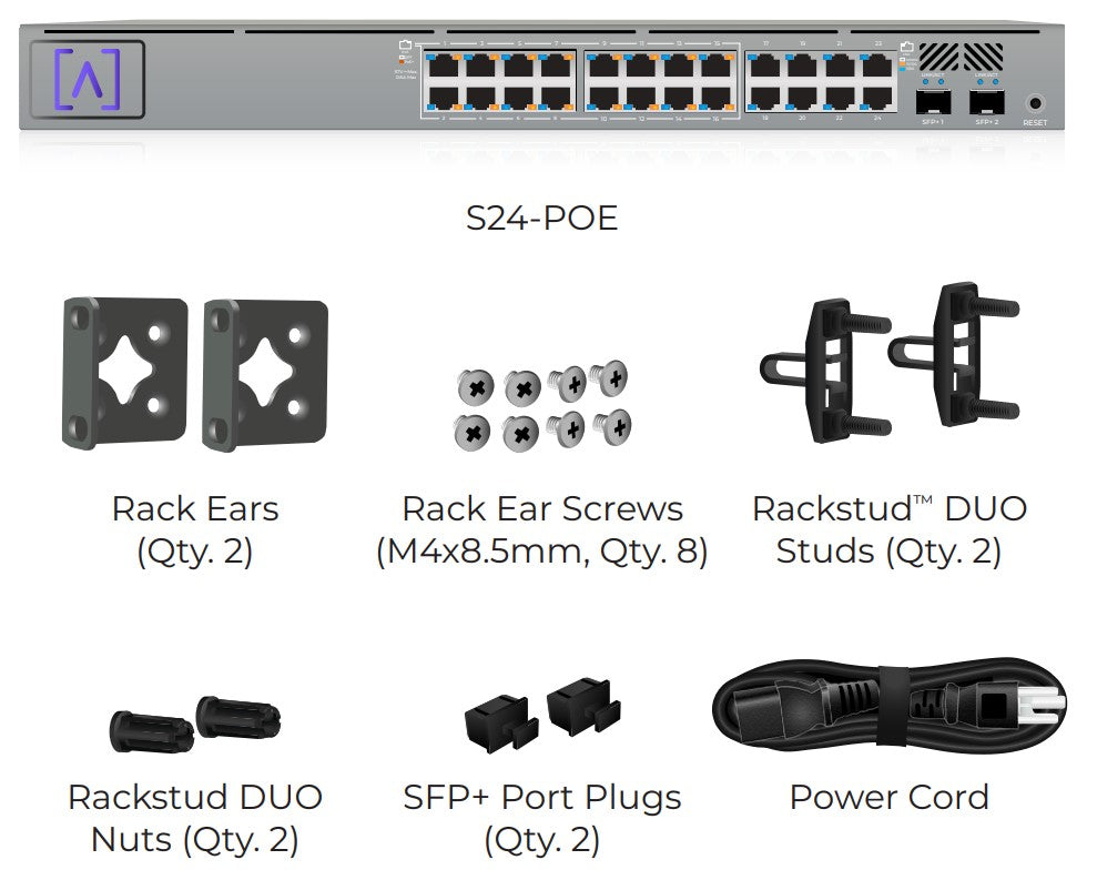 Switch Gigabit PoE+ Administrable / 24 puertos 10/100/1000 Mbps (16 de ellos POE+) + 2 Puertos SFP Uplink / Hasta 240W / Alta LabsCloud.