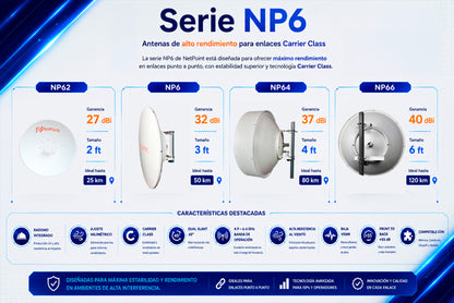 1 Antena Direccional de alto rendimiento / diámetro de 60 cm / 5.9-7.2 GHz / Ganancia 30 dBi / SLANT de 45 ° y 90 ° / Ideal para 30 km / Conector