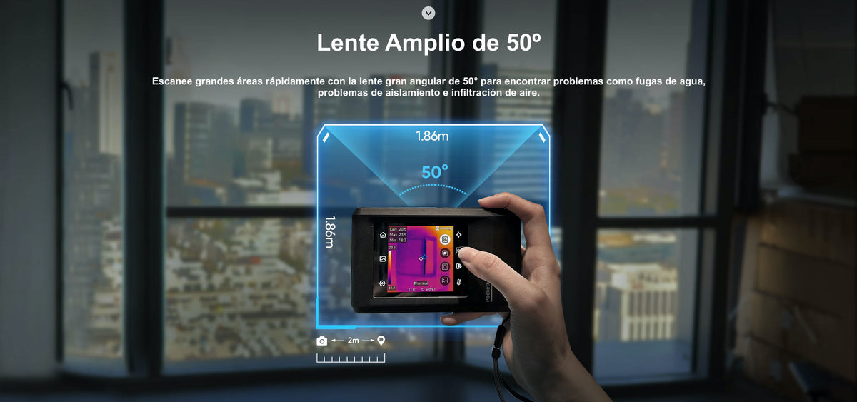 POCKET-E - Cámara Termográfica Portátil Lente Térmico 1.35 mm (96 x 96) pixeles / Lente Optico (640 × 480) / WiFi / IP54 / Memoria interna 4 Gb