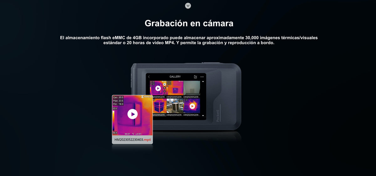 POCKET-E - Cámara Termográfica Portátil Lente Térmico 1.35 mm (96 x 96) pixeles / Lente Optico (640 × 480) / WiFi / IP54 / Memoria interna 4 Gb