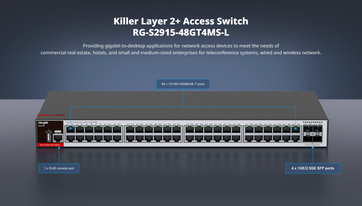 Switch Empresarial, Administrable L2+, 48 Puertos Gigabit y 4 Puertos Uplink SFP 2.5G