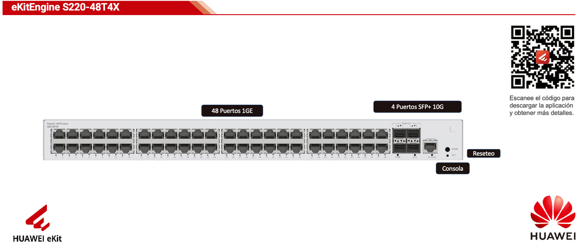 Switch de Acceso Gigabit Administrable Capa 2 / 48 puertos 10/100/1000 Mbps / 4 Puertos 10GE SFP+ Uplink / ERPS / IMGP Snooping / DHCP Snooping