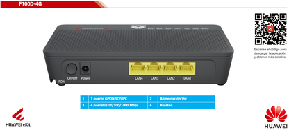 HUAWEI MiniFTTO - ONU / 4 puertos 10/100/1000Mbps + 1 PON (SC/UPC)/ Downstream 2.488 Gbps / Upstream 1.244 Gbps / modo puente / Administración Nube