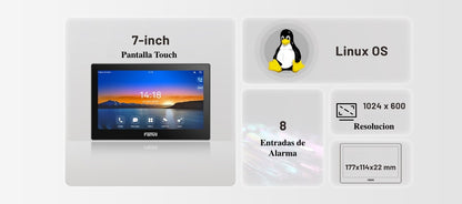 Monitor Audio/Video IP/SIP para interior, Wi-Fi, pantalla táctil de 7", Apertura remota