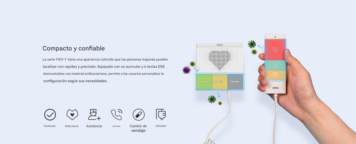 Intercomunicador SIP Wi-Fi para Hospital/Asilos, 6 botones, antibacterial, 1 Relevador integrado