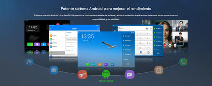 Teléfono IP Android 9.0 Empresarial para voceo 20 líneas SIP, pantalla táctil, Wi-Fi y Bluetooth, PoE, Voceo/ Musica por Multicast, puertos Gigabit