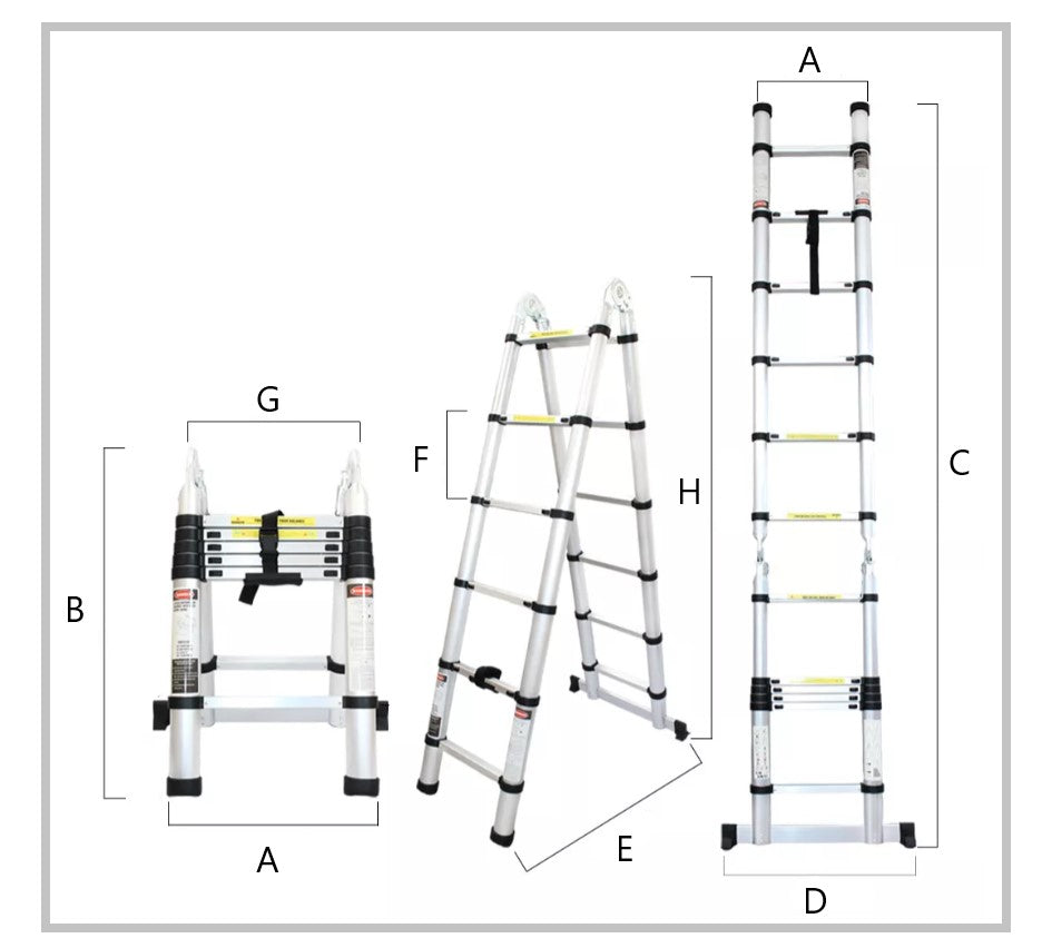Escalera Telescópica de Aluminio Tipo Tijera de 1.9 + 1.9 Metros de Altura