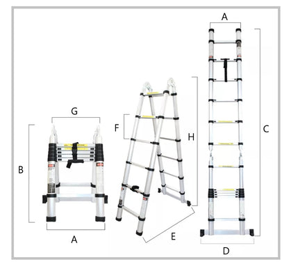 Escalera Telescópica de Aluminio Tipo Tijera de 1.9 + 1.9 Metros de Altura