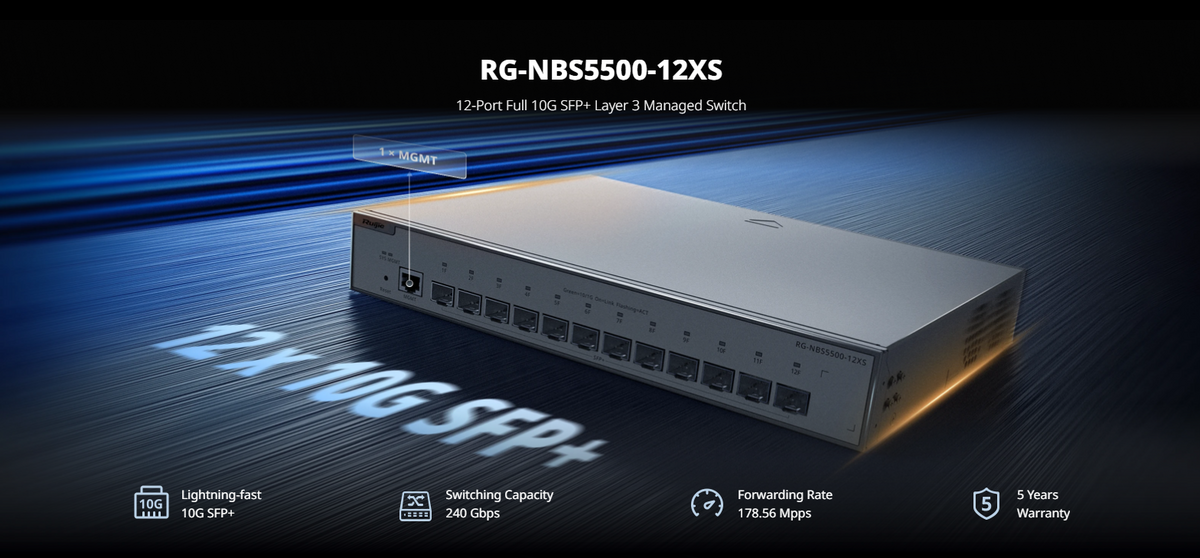 Switch Administrable Full Aggregation Capa 3, 12 Puertos SFP+ 10G y un Puerto MGMT