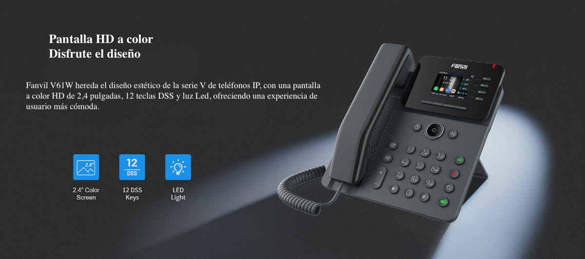 Teléfono IP Wi-Fi Empresarial,Bluetooth, 4 líneas SIP, pantalla a color 2.4", PoE, puertos Gigabit, conferencia local de 6 vías.