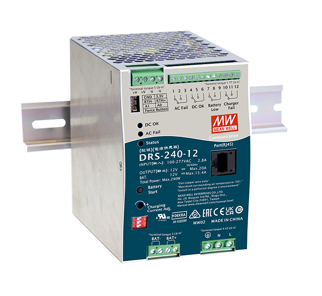 Fuente de Poder Industrial de 240W con Cargador de Baterías, salida 48Vcc, 5A, para montaje Riel Din